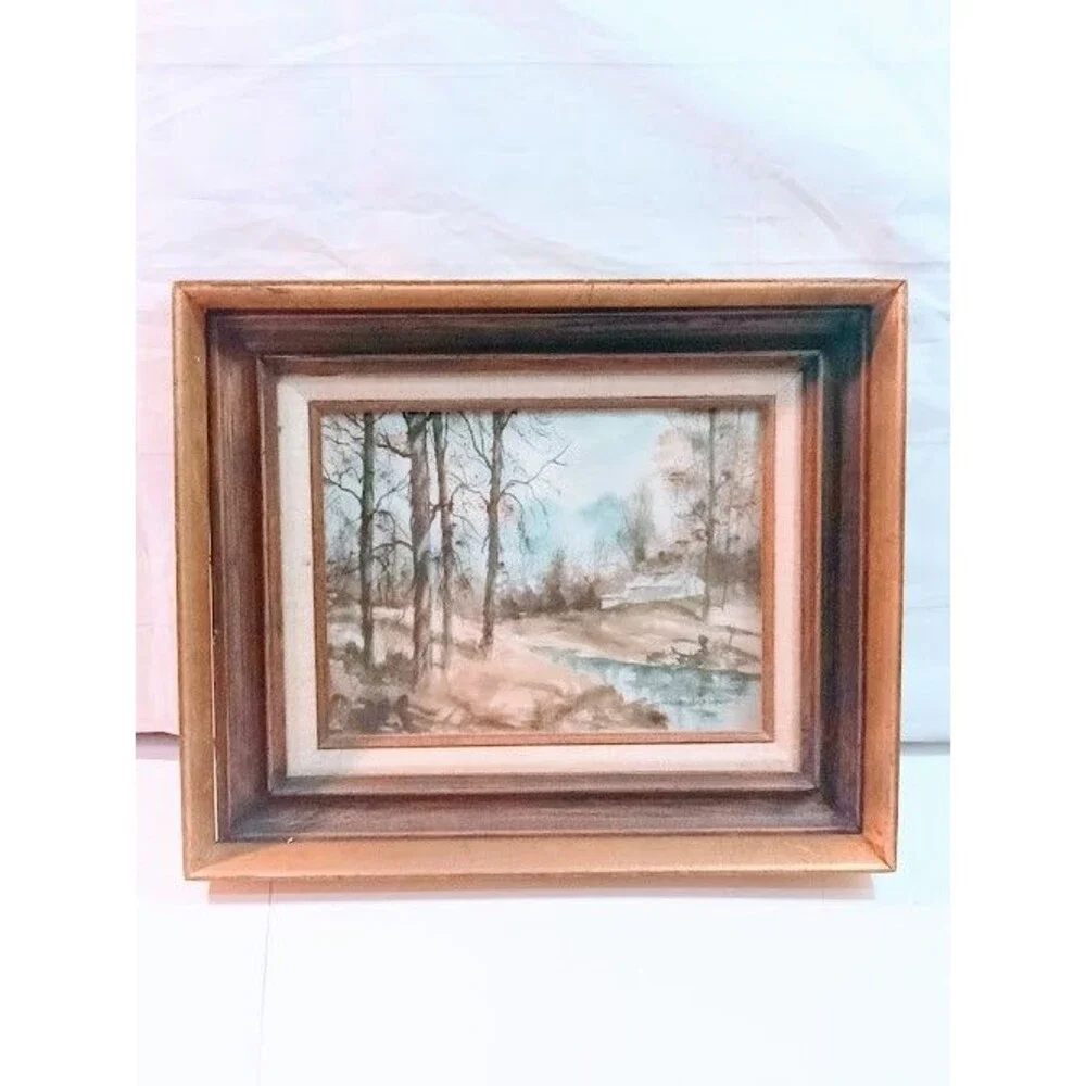 Print Hecho En Mexico Vintage Golden tone Wooden Picture Frame with signed Print